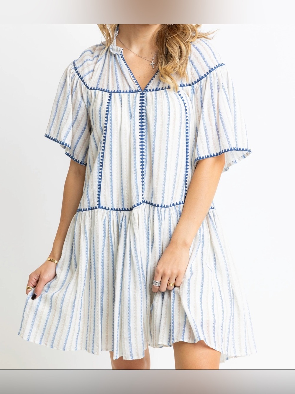 Karlie White and Blue Striped Lined Dress
